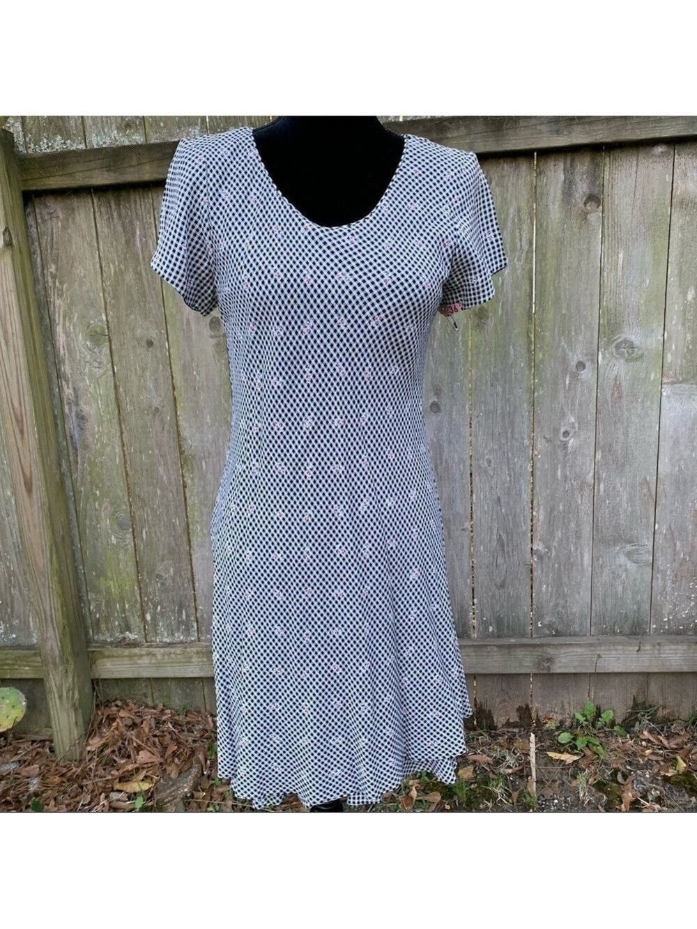 HAMPTON vintage plaid check floral short sleeved dress